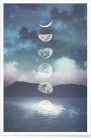 JUNIQE - Poster Moon Rising -20x30 /Blauw & Paars