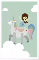 JUNIQE - Poster Unicorn -20x30 /Groen & Wit