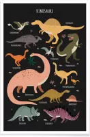 JUNIQE - Poster Dinosaurusvrienden – donkere achtergrond -30x45