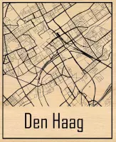 Citymap Den Haag in hout gegraveerd (30*40 CM) Houten stadskaart van Den Haag - Wall-art / wandbord / wanddecoratie