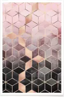 JUNIQE - Poster Pink Grey Gradient Cubes -13x18 /Grijs & Roze