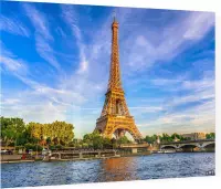 De Eiffeltoren en de Seine bij zonsondergang in Parijs - Foto op Plexiglas - 60 x 40 cm