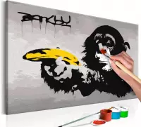 Doe-het-zelf op canvas schilderen - Banksy Aapje 60x40 ,  Europese kwaliteit, cadeau idee