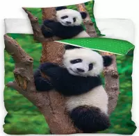 DREAMEE Dekbedovertrek Panda - Eenpersoons - 140x200 cm - Groen