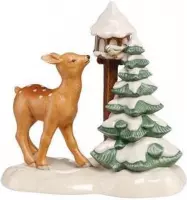 Goebel® - Kerst | Decoratief beeld / figuur "Herten bij de vogelvoeder" | Aardewerk, 20cm