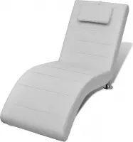 Chaise longue met kussen kunstleer wit (incl. vloerviltjes)