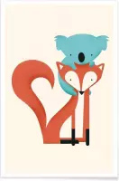 JUNIQE - Poster Fox and Koala -30x45 /Blauw & Oranje