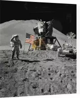 Astronaut salutes beside U.S. flag (maanlanding) - Foto op Plexiglas - 60 x 60 cm