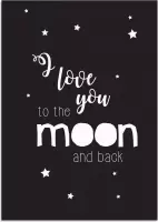 DesignClaud I love you to the moon and back - Kinderkamer Poster - Sterren - Zwart Wit A3 + Fotolijst wit