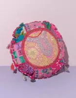 POEFJUH - Kussen - kussens - kussens woonkamer - Patchwork - rond - handgemaakt - 40 cm - katoen - roze - Ibiza - Bohemian - Boho - Sierkussens
