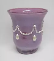 Waxinelichtjeshouder in lila met witte parel, set van 3 stuks, glas: H 9,5 x Ø 8 cm