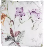 Clayre & Eef Plaid 130*180 cm Wit, Groen, Paars Polyester Rechthoek Bloemen Deken Kleed Dekentje