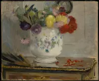 Kunst: Dahlia's van Berthe Morisot. Schilderij op canvas, formaat is 45x100 CM