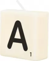 kaars Scrabble letter A wax 2 x 4 cm zwart/wit