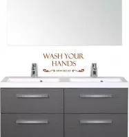 Muursticker Wash Your Hands Mom Said So -  Bruin -  33 x 15 cm  -  keuken  engelse teksten  toilet  alle - Muursticker4Sale