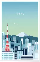 JUNIQE - Poster Retro Tokio -13x18 /Turkoois