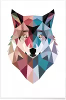 JUNIQE - Poster Geo Wolf -60x90 /Blauw & Roze