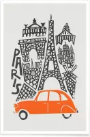 JUNIQE - Poster Paris Cityscape -20x30 /Rood & Zwart