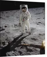 NASA Apollo 11: Buzz Aldrin Walks on the Moon (Maanlanding) - Foto op plexiglas 100 x 100 cm (inclusief 4 zijgriphouders)