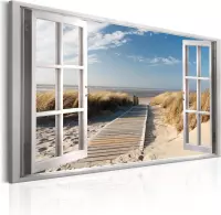 Schilderijen Op Canvas - Schilderij - Window: View of the Beach 90x60 - Artgeist Schilderij