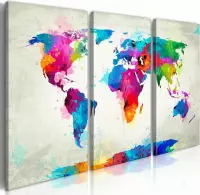 Schilderij - Wereldkaart - Kleuren Explosie II, 3luik , multikleur , wanddecoratie , premium print op canvas