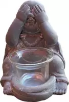 Buddha - Zien - theelichthouder - lichtgrijs - 10.7x12.7x12.9cm