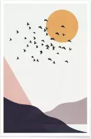 JUNIQE - Poster Flock Of Birds III -30x45 /Geel & Paars