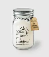 Kaars - You are my sunshine! - Lichte vanille geur - In glazen pot - In cadeauverpakking met gekleurd lint