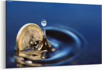 Schilderij - Euro muntstuk dat in water plonst — 100x70 cm