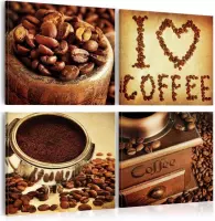Schilderij - Coffee - Koffie , aangename momenten , 4 luik