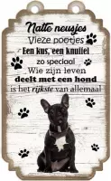 Bulldog Zwart. Houten tekstbordje met hond 20 x 12 cm.