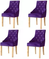 Eetkamerstoelen Paars 4 STUKS Velvet Fluweel met Kristallen Knopen / Eetkamer stoelen / Extra stoelen voor huiskamer / Dineerstoelen / Tafelstoelen / Barstoelen / Huiskamer stoelen/ Tafelstoe
