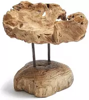 Weathered wood bowl on stand 28x28x24cm