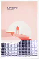 JUNIQE - Poster Saint-Tropez -13x18 /Blauw & Roze