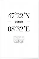 JUNIQE - Poster Coördinaten Zürich -20x30 /Wit & Zwart