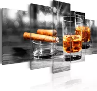 Schilderijen Op Canvas - Schilderij - Cigars and whiskey 200x100 - Artgeist Schilderij