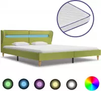 vidaXL Bed met LED en traagschuim matras stof groen 180x200 cm