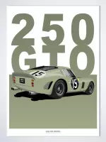 Ferrari 250 GTO Grijs op Poster - 50 x 70cm - Auto Poster Kinderkamer / Slaapkamer / Kantoor