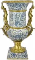 Vaas - Porselein Urn Delftsblauw - Bronzen elementen - 85,7 cm hoog