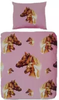 Paarden Dekbedovertrek - Eenpersoons - 135x200 cm - Roze
