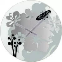 NeXtime Hibiscus - Klok - Rond - Glas - Ø43 cm - Grijs/Wit/Zwart