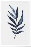 JUNIQE - Poster Palm Leaf -30x45 /Blauw & Wit