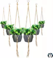 Plantenhanger | Jute | Set van 6 stuks | 90 cm | Inclusief Plantenhaken | Binnen & Buiten | Plantenpot Ophangen | Bloempot Ophangen | Macramé | Plantenhanger Jute | Plantenhanger M