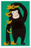 JUNIQE - Poster Gorilla Green -30x45 /Groen & Zwart