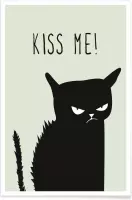 JUNIQE - Poster Kiss Me Cat -13x18 /Grijs & Wit