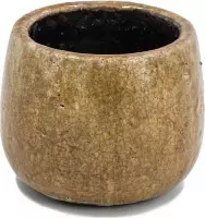 Aardewerk pot okergeel - KY Decorations - bloempot - 13x13x10,5cm