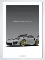 Porsche 911 GT2 RS MR Grijs op Poster - 50 x 70cm - Auto Poster Kinderkamer / Slaapkamer / Kantoor