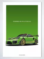 Porsche 911 GT2 RS MR Lichtgroen op Poster - 50 x 70cm - Auto Poster Kinderkamer / Slaapkamer / Kantoor
