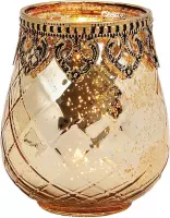 1x Gouden theelichthouders/waxinelichthouders windlichten glas/metaal 9 x 10 cm - Kaarsenhouders/lantaarns - Sfeer lichtjes