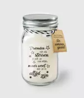 Kaars - Vrienden - Lichte vanille geur - In glazen pot - In cadeauverpakking met gekleurd lint